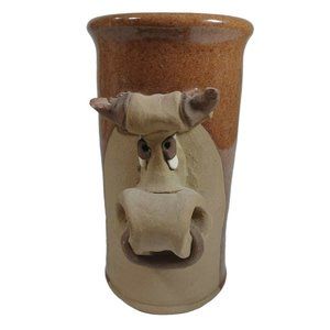 K Robert Karlinsey Funny Face Bull with Ring Mug Studio Art Pottery Signed